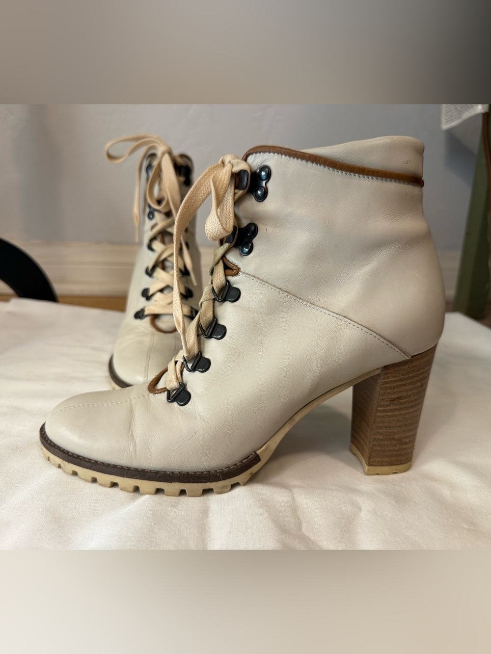 Coach Lucia Cream Lace-Up Booties